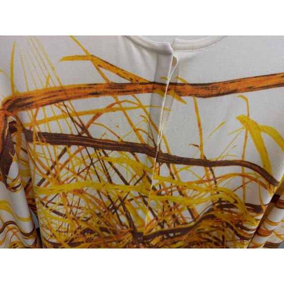 Akris Grass Print Silk Cardigan Sweater Yellow Straw Hay Stripe Button Down 10 - Picture 7 of 16